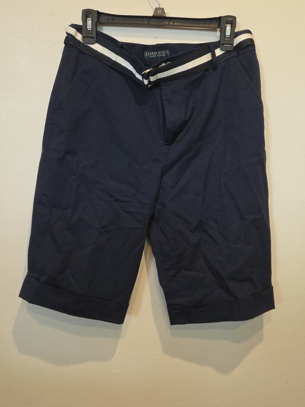Ralph Lauren Navy Flat-Front Shorts with Striped Belt